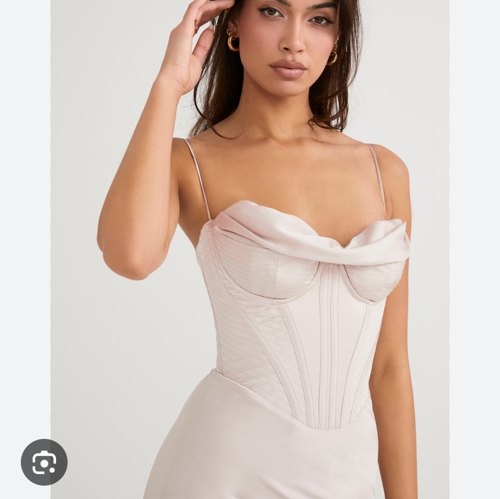 Elegant Blush Slip Midi Dress with Corset Bodice - Picture 3 of 3